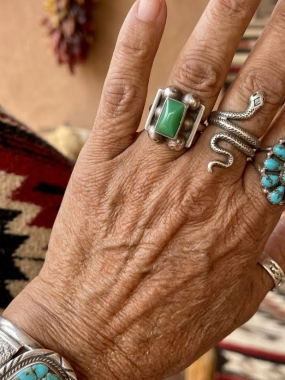 Sterling Silver Green Stone Statement Ring - Women Jewelry Rings